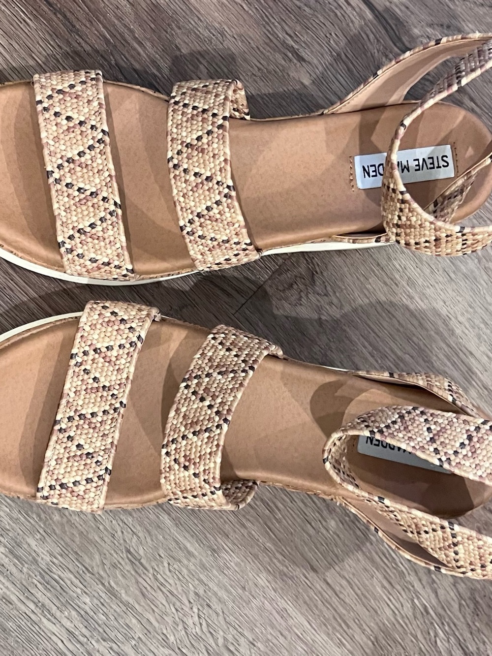 Steve Madden Beige Woven Double-Strap Sandal